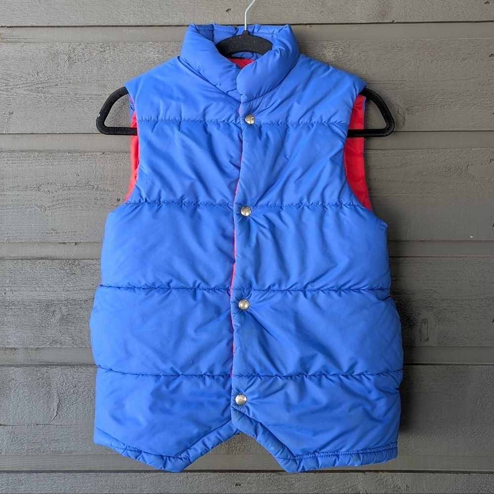 VTG 80s Ringer Blue Puffer Vest with Red Lining Small
